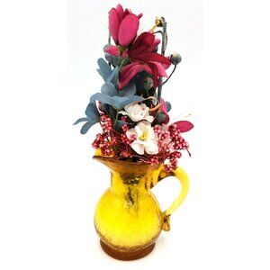 Glass Bud Vase Yellow Crackle Artisan Handblown Handle Flowers Vintage Miniature